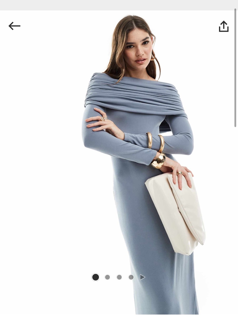 ASOS Design size 10 Off-Shoulder Long Sleeve Maxi Dress in Dusty Blue